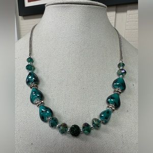 Green glass heart bead necklace